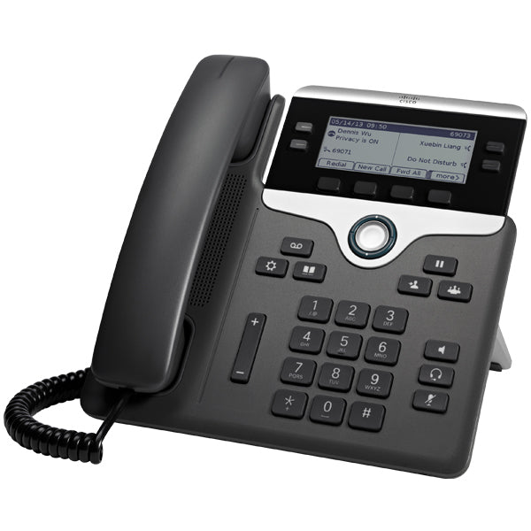 Cisco CP-7841-3PCC-K9 | VOIP desk phone | 4 lines | 3.5-in grayscale LCD | 2x Ethernet (LAN+PC) | PoE 802.3af | wideband audio | Multiplatform (SIP) firmware