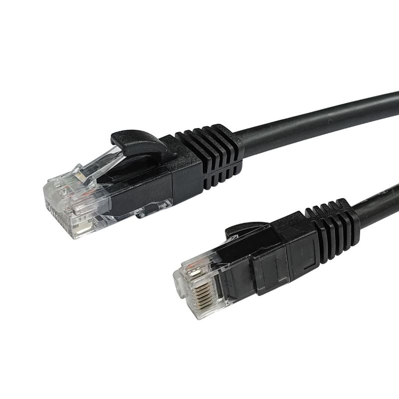 Black CAT6 UTP Ethernet patch cable with shielded RJ45 connectors, 24AWG LSZH 0.25M