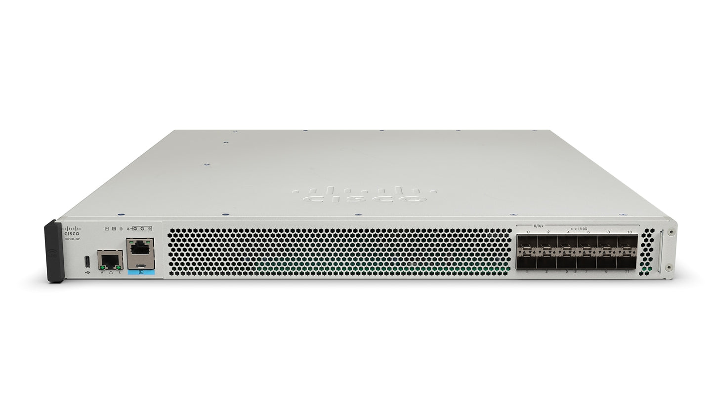 Cisco C8570-G2 silver server rack with black mesh panel and blue ports