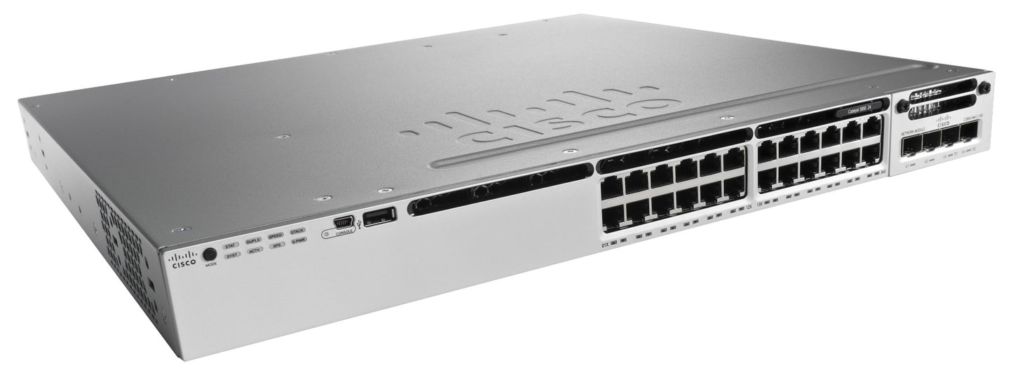 Cisco WS-C3850-24T-L | 24x1G RJ45, no PoE | uplinks: modular (0), up to 4x10G SFP+ | LAN Base | StackWise-480