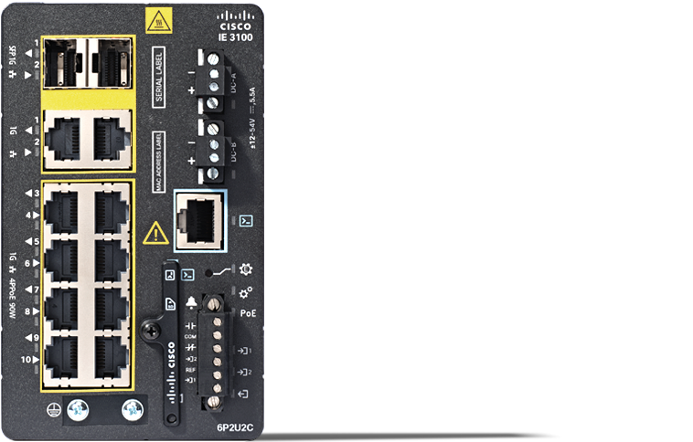 Cisco IE-3100-6P2U2C-E | 8x 1G RJ-45 (6x PoE+ 802.3at, 2x 4PPoE/UPoE 802.3bt), 2x 1G combo uplinks (RJ-45/SFP), Network Essentials