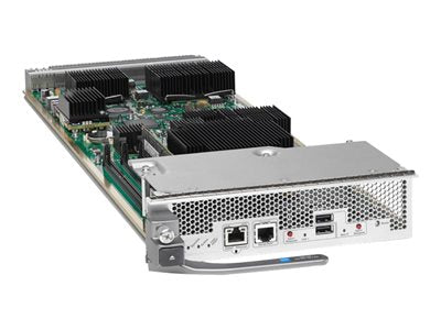 Cisco DS-X97-SF1-K9 Supervisor-1 with silver rack, black heatsinks, green PCB