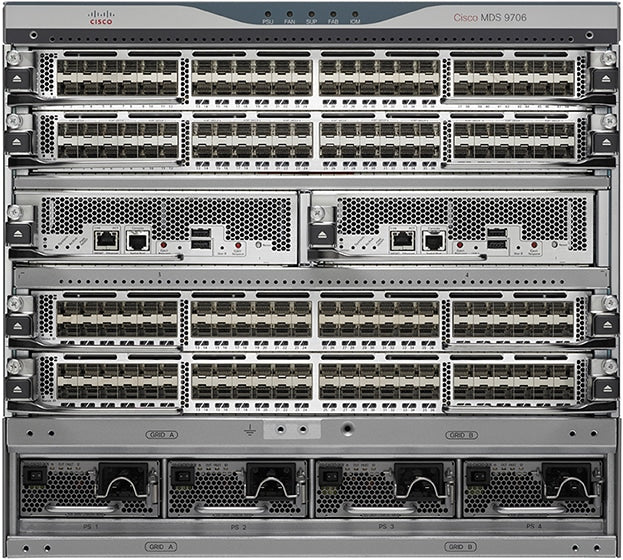 Cisco MDS 9206 modular switch with 6-slot FC director and 16/32/64G FC ports