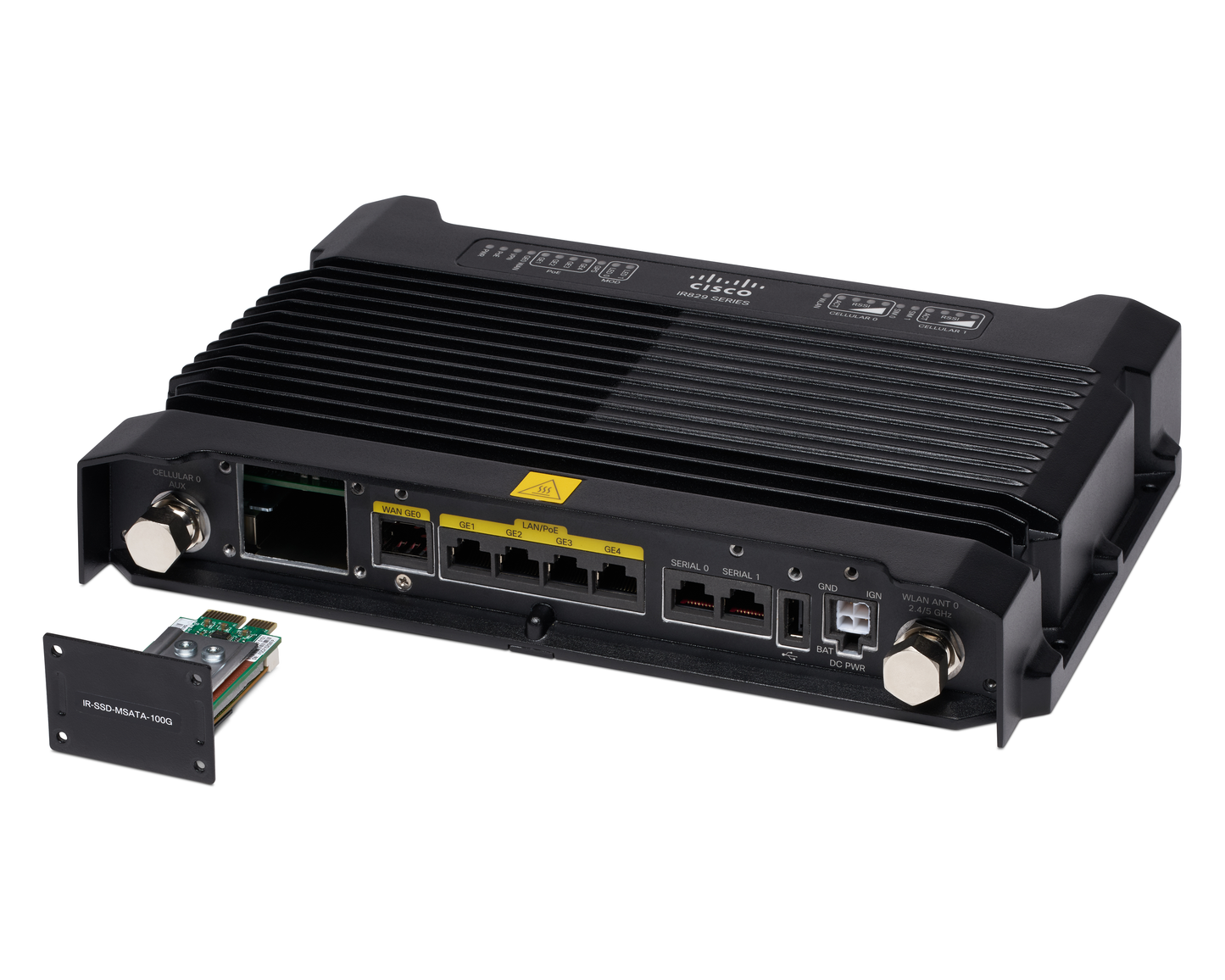 Cisco IR829B-LTE-LA-ZK9 | Industrial router | LTE (LA, dual‑SIM), SD‑WAN ready | 802.11a/b/g/n dual‑band Wi‑Fi | 4x GE LAN + SFP uplink