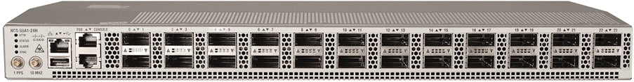 Cisco NCS-55A1-24H-DTC silver server rack with 24x100G QSFP28 ports