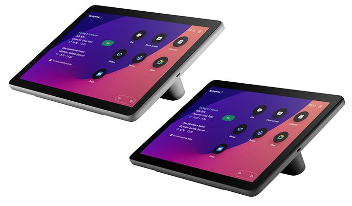 2019 Lenovo Yoga Tab 3 Pro Android tablet in Cisco Room Navigator carbon black stand