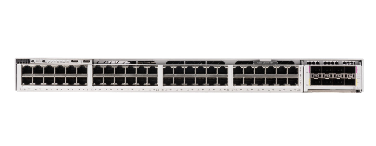 Cisco C9350-48P | 48x1G PoE+ (30W/port), 4x1/10G modular uplinks, license: Essentials/Advantage