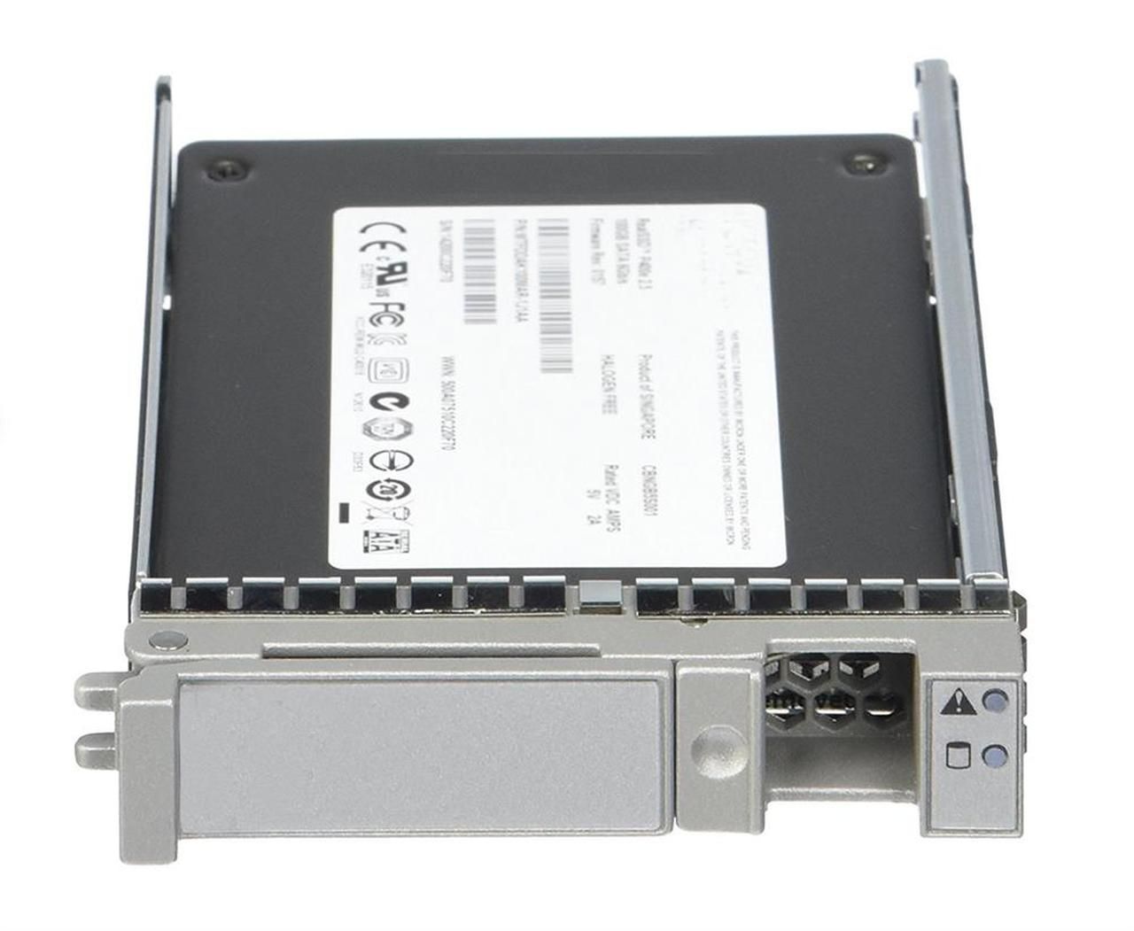 Cisco E100D-SSD-480G 480GB SAS eMLC SSD in silver metal caddy with black label and screws for UCS-E DoubleWide