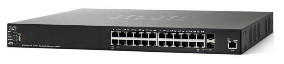 Cisco SG350X-24P-K9-AU | 24x 1G L2/L3 switch, PoE+ 195W, 4x10G uplinks (2x SFP+ + 2x 10GBase-T), license-free