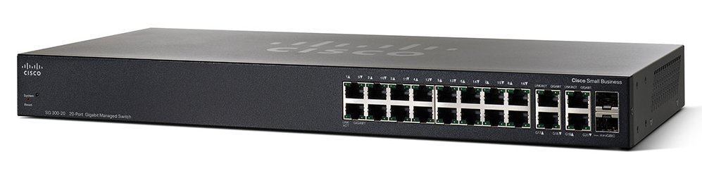 Cisco SG350-20-K9-AU | 18x 1G RJ45 + 2x 1G SFP; PoE: none; uplinks: 2x 1G SFP; license: perpetual