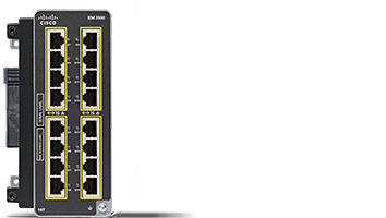 Cisco IEM-3500-16T 16-port 1G switch with black and gold RJ-45 ports