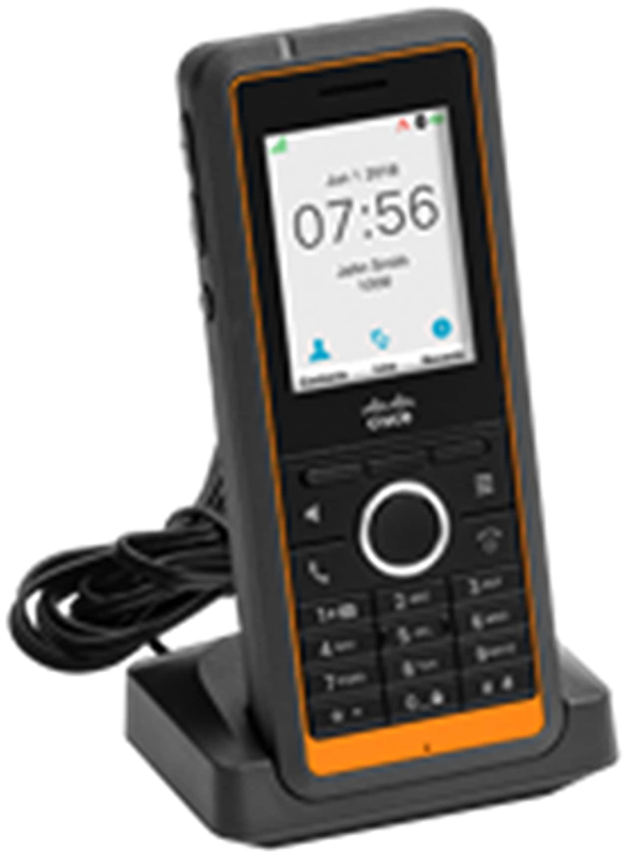 Cisco CP-7821G ruggedized DECT VoIP phone with orange accents