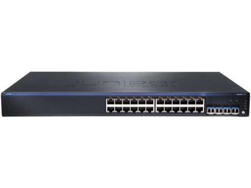 Juniper EX2200-24P-4G switch with 24x 1G PoE+ ports and 4x SFP uplinks