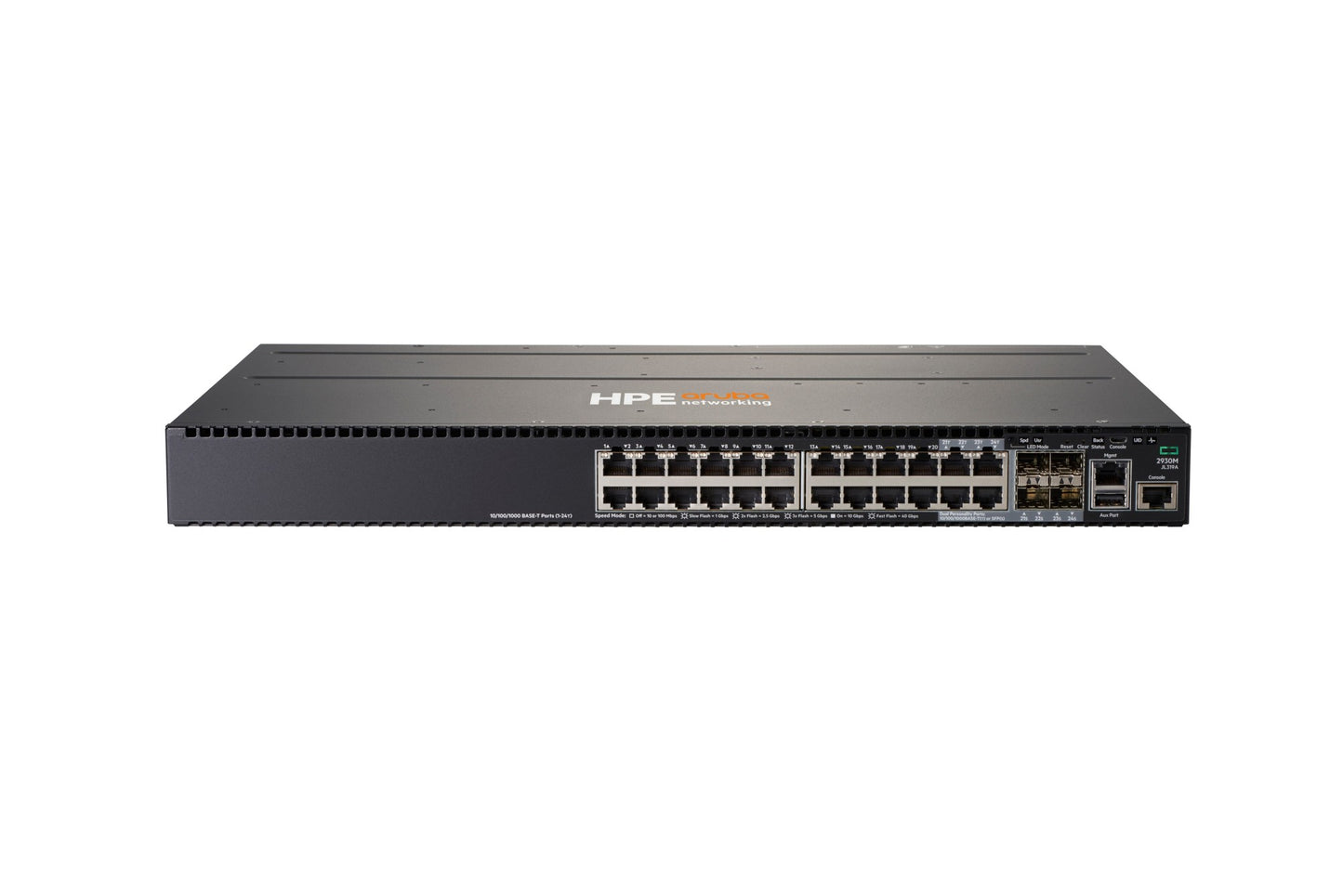 Aruba JL319A | 24x 1GbE RJ-45; PoE: None; Uplinks: 1x modular slot (4x 10Gb SFP+ / 2x 10GBase-T / 1x 40GbE options); L2/L3 Lite