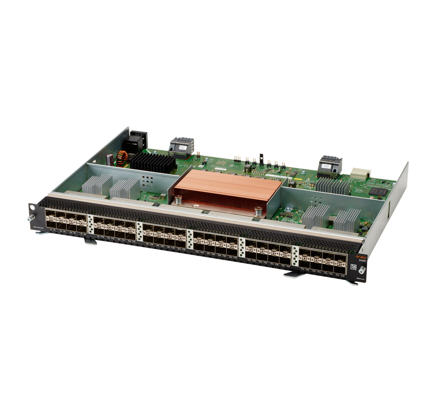 Aruba R0X44A switch with 48x SFP28 ports and copper heatsink