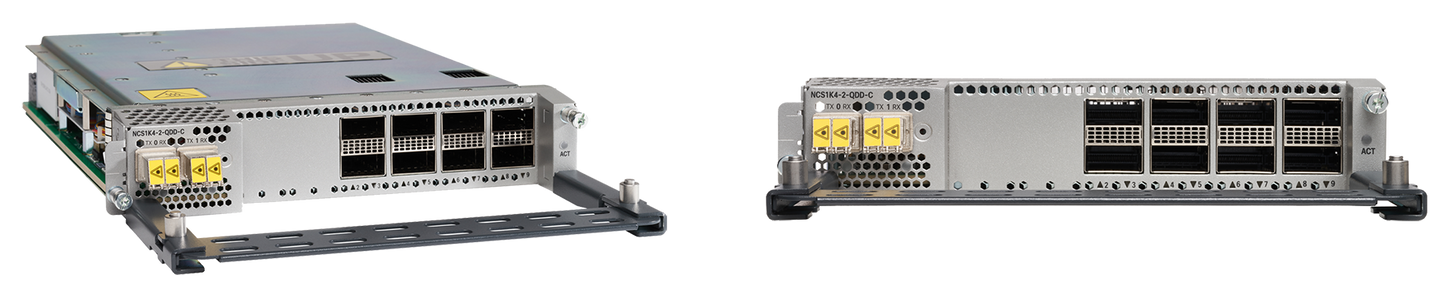 Cisco NCS1K4-2-QDD-C-K9 silver server rack with black yellow accents