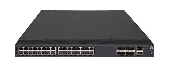 HPE JG898A switch with 32x 10GBASE-T ports and sleek black design