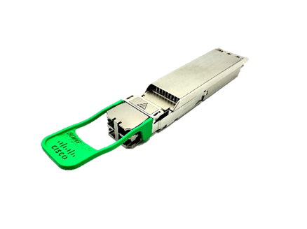 Cisco OSFP-2X400G-FR4 QSFP+ transceiver with green latch