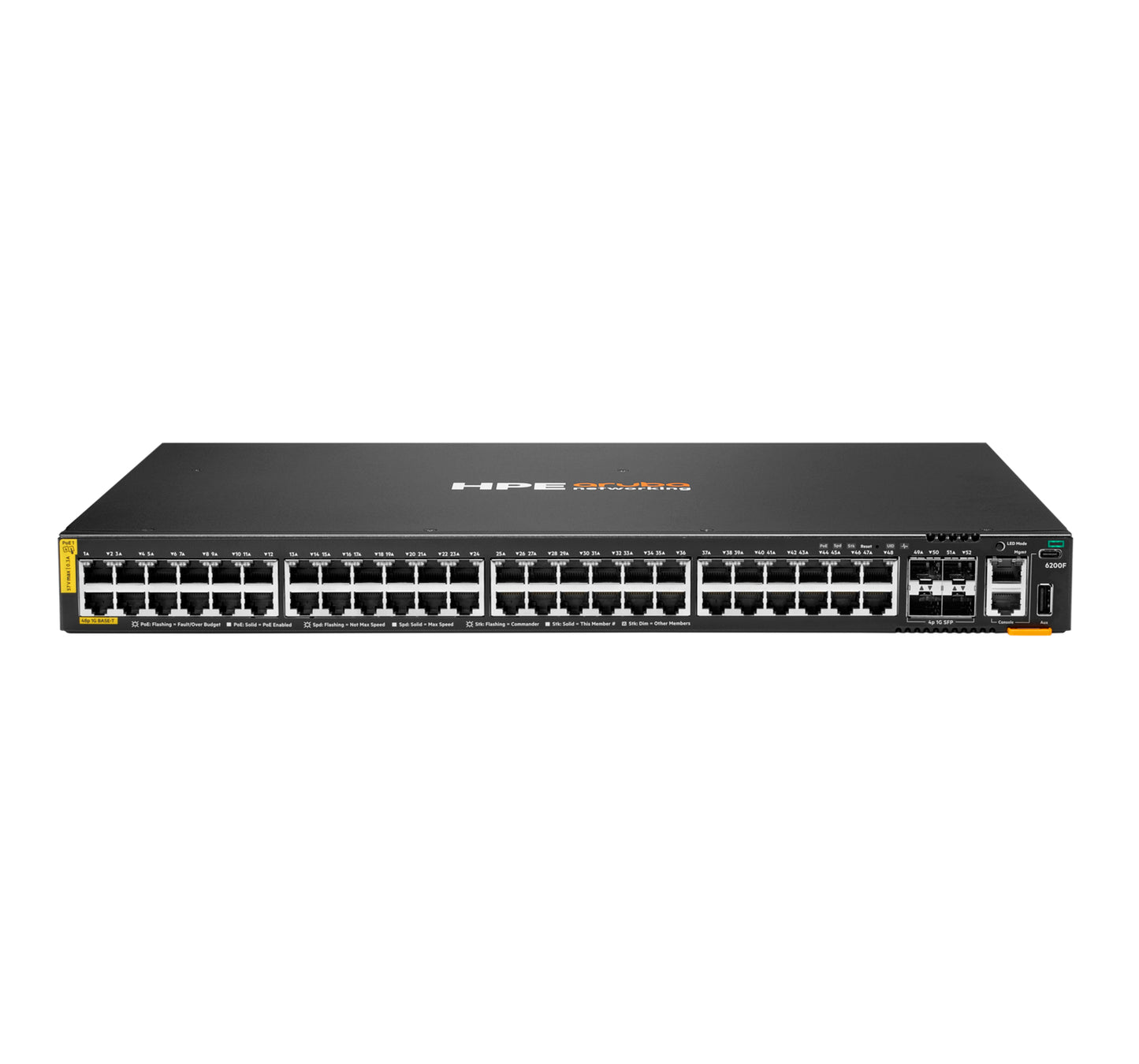 Aruba S0M84A#ABG | 48x 1G RJ45, Class 4 PoE (370W), 4x 1G SFP uplinks, L3, AOS-CX base
