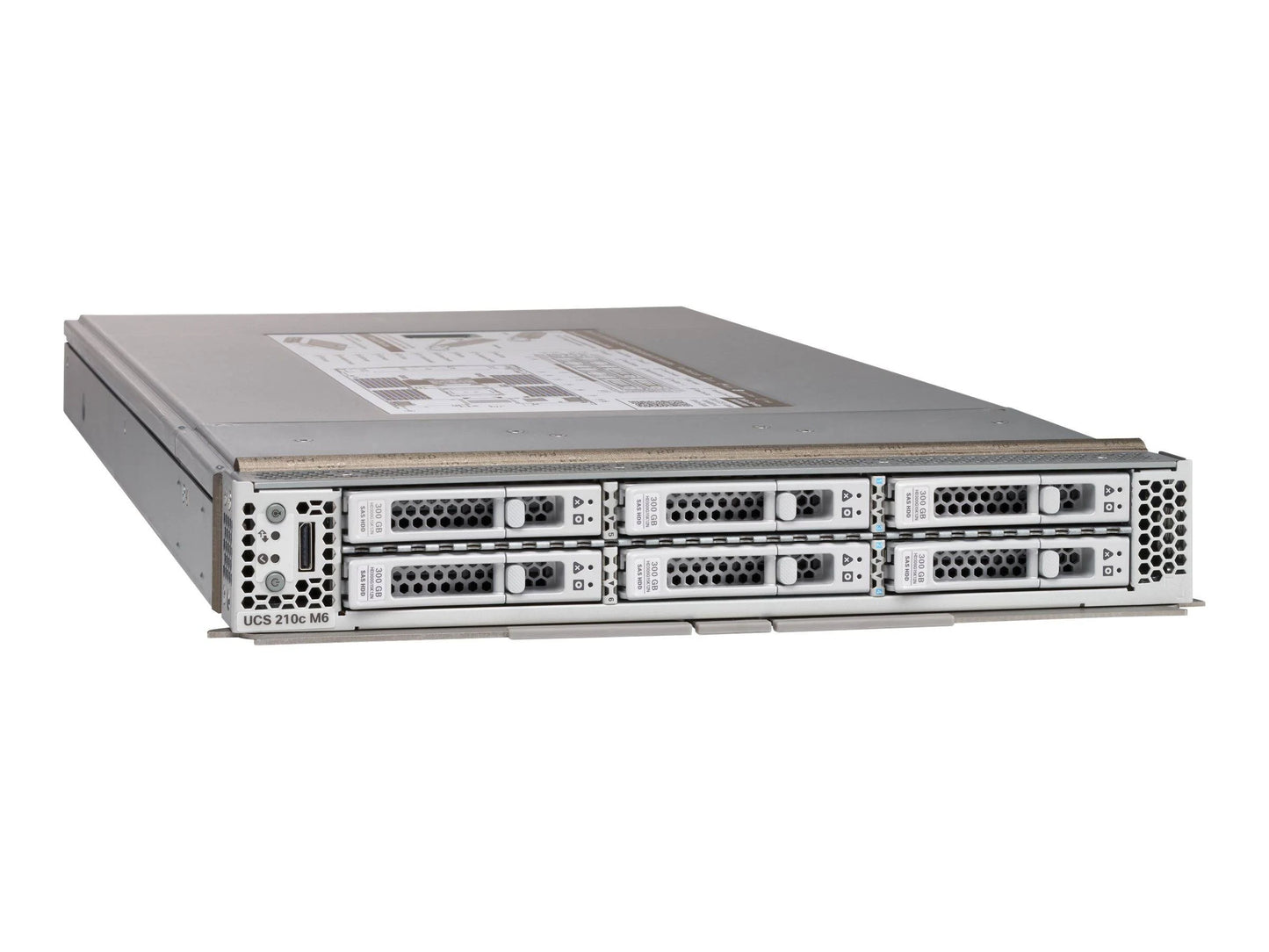 Cisco UCSX-210C-M6 silver server rack with ports and slots