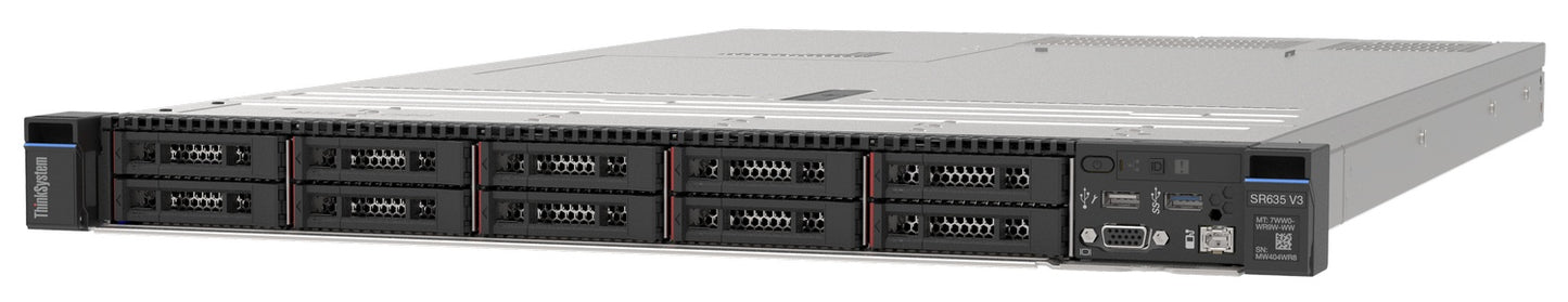 Lenovo SR635-V3 | 1U single-socket AMD EPYC 9004 (Genoa), DDR5-4800 ECC, up to 12x 2.5in SAS/SATA/NVMe, PCIe 5.0 expansion, OCP 3.0 networking, hot-swap redundant PSUs, XClarity management