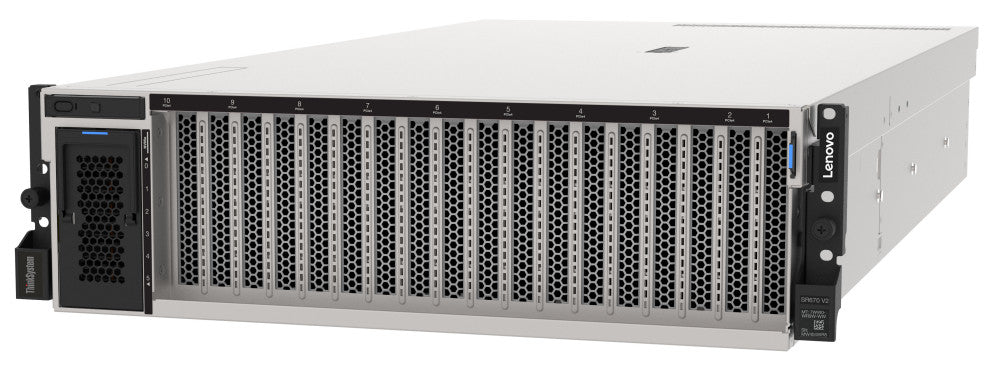 Lenovo SR670-V2 | 3U dual-socket Intel Xeon Scalable Gen3 | GPU-optimized up to 8x GPUs (SXM/PCIe) | 32x DIMM DDR4-3200, Optane PMem support | NVMe bays | PCIe 4.0 | OCP 3.0 | Redundant PSUs | XClarity mgmt