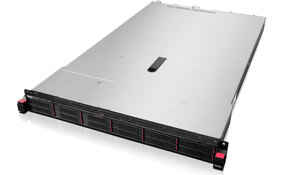 Lenovo RD550 | 1U dual-socket Xeon E5 v3/v4 | up to 768GB DDR4 | high-density 2.5" bays | HW RAID + cache | redundant hot-swap PSUs | flexible 1/10GbE + PCIe | IPMI/remote management
