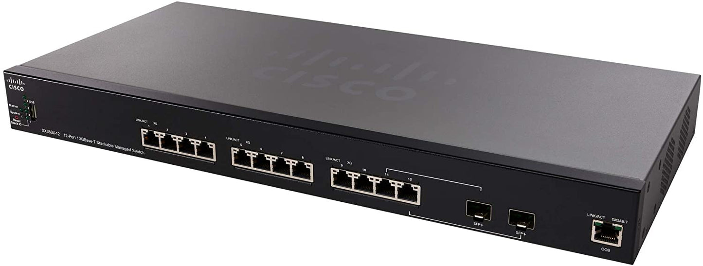 Cisco SX350X-12-K9-AU | 12x 10GBase‑T (100/1000/10G) | 0 PoE | 2x 10G SFP+ uplinks | L3 managed, no license required