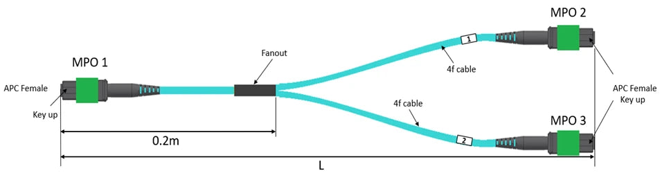 NVIDIA MFP7E20-N005 | MMF breakout cable | 1-to-2 | MPO-12 APC to 2x MPO-12 APC | OFNR riser | Aqua | 5 m