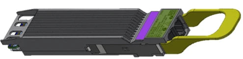 Black and purple gaming keyboard with green accents and NVIDIA 800G OSFP ports