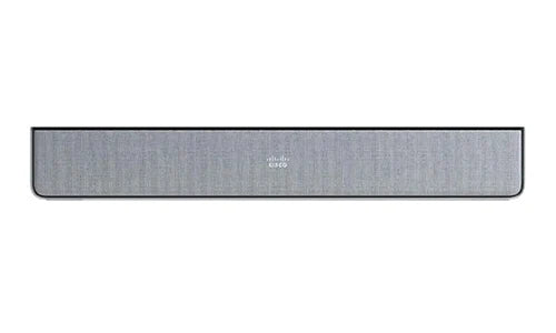 LG soundbar in sleek black frame and silver body for Cisco Desk Pro