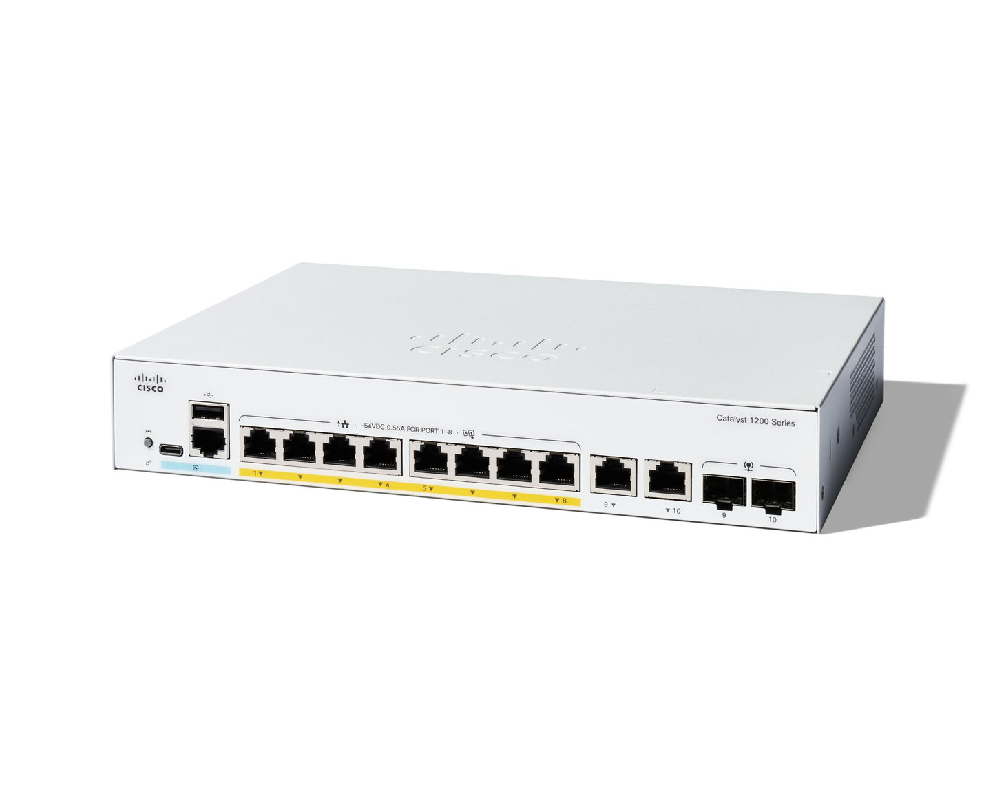 Cisco C1200-8FP-2G | 8x 1G RJ45 | Full PoE+ (802.3at) | 2x 1G combo (RJ45/SFP) uplinks | Smart Managed (no license)