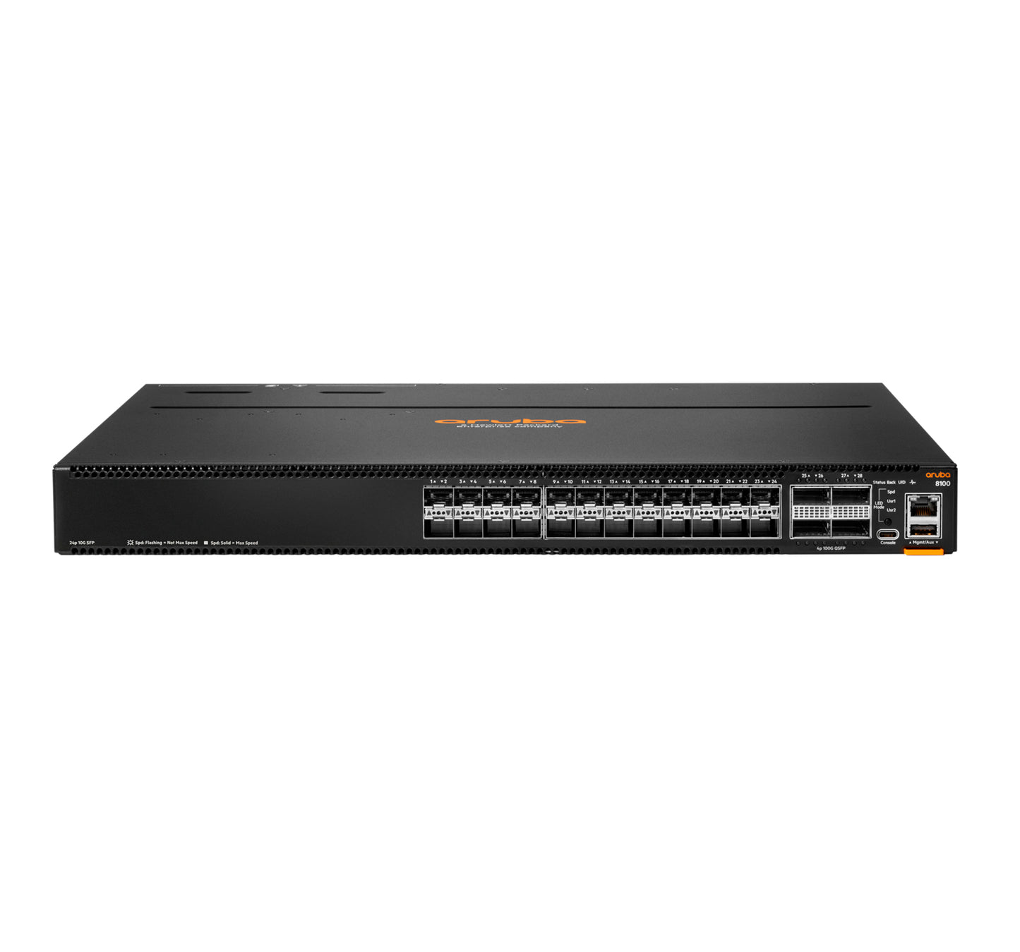 Aruba R9W87A#ABG | 24x10G SFP+ | 4x40/100G QSFP28 uplinks | PoE: None | Lic: L3 Enterprise | Airflow: BF | 1U, 2x AC PSU, 3x fans