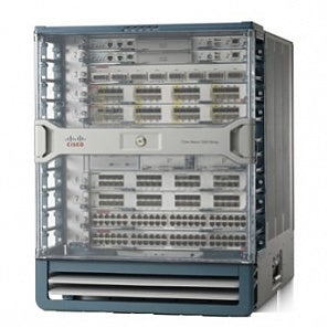 Cisco 7609 router with 9-slot chassis, ports, silver body
