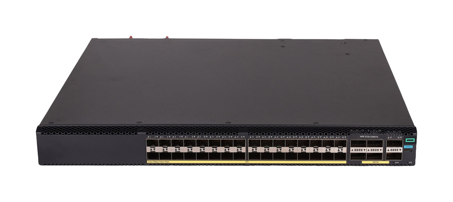 HPE S2N57A | 32x SFP+ 1/10G | 6x QSFP28 100G uplinks | non-PoE | Comware L2/L3 base | IRF stacking
