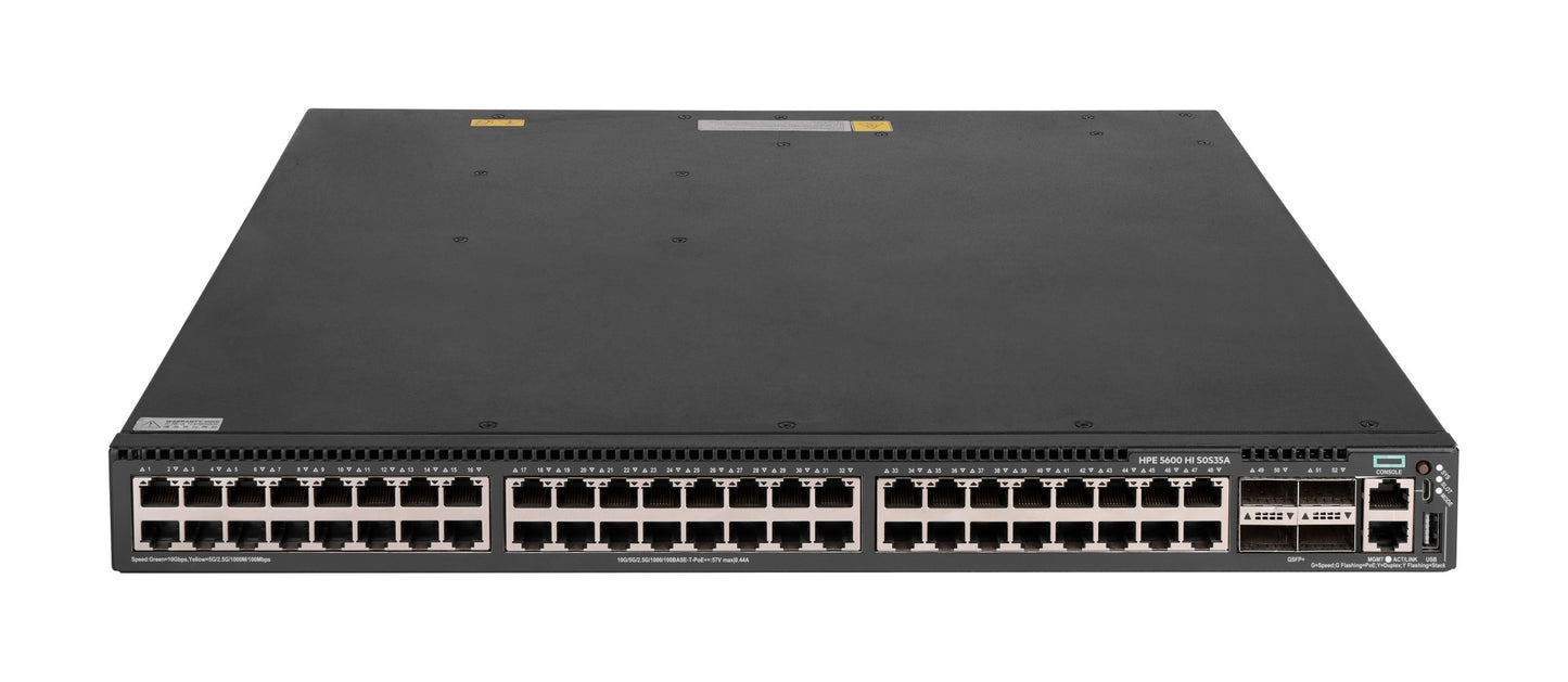 Aruba S0S35A | 48x 100M/1G/2.5G/5G/10GBase-T | PoE++ (IEEE 802.3bt) | 4x40G QSFP+ uplinks + 1 modular slot | Comware L3 Advanced
