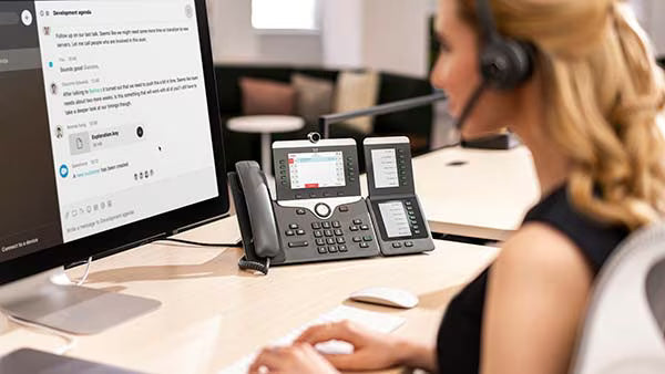 Cisco 8961 IP phone with dual-line display and headset