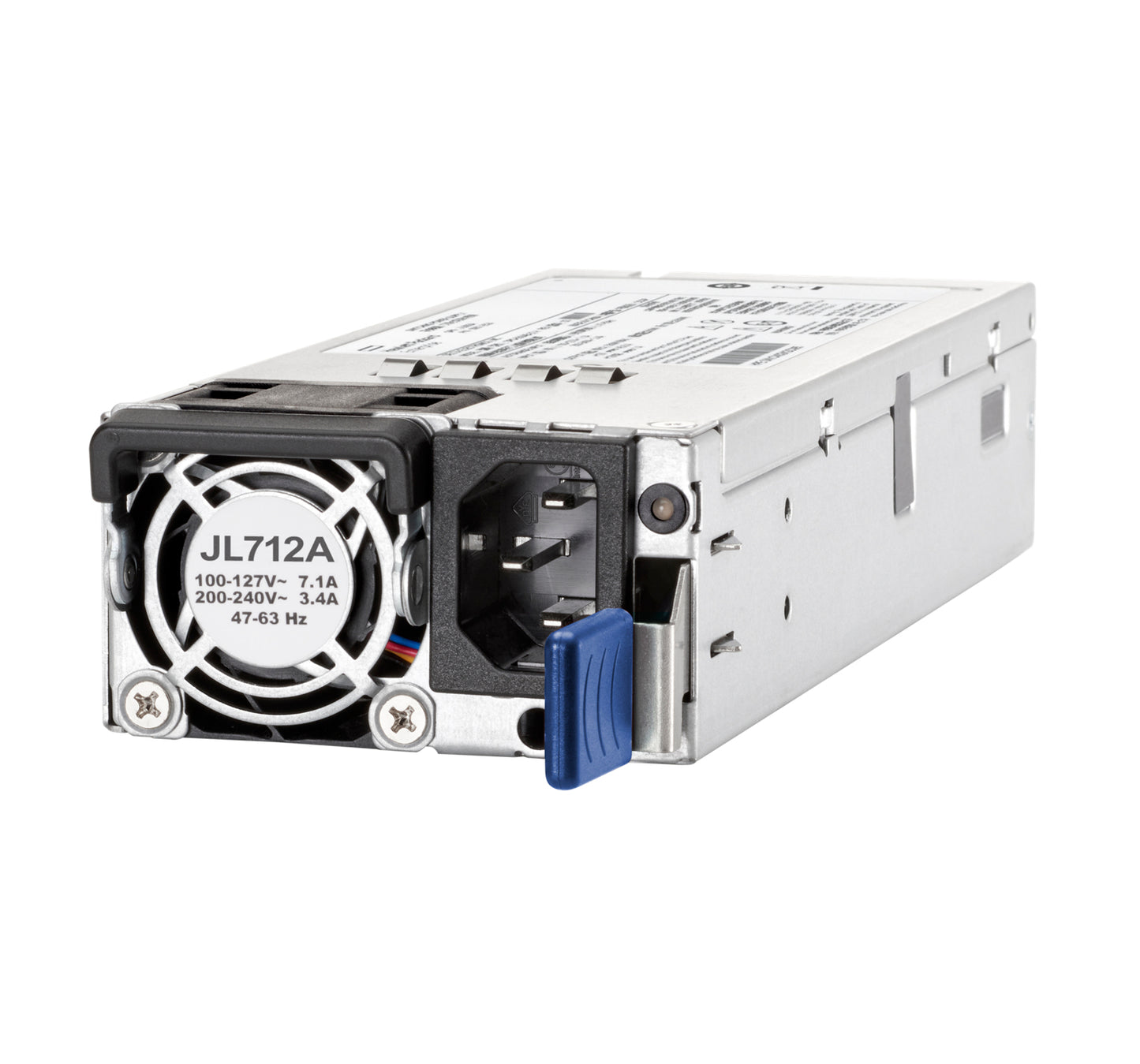 HPE JL712A#ABG silver hot-swap PSU with blue accents and black fan for CX 83xx