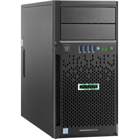 HPE HPE-ML30-G9 | Tower server | 1-socket Xeon E3 v5 | 4 DIMM DDR4 ECC UDIMM up to 64GB | 4x LFF or 8x SFF bays | SATA B140i, optional Smart Array | 2x 1GbE | iLO 4 | 350W non-hot-plug or optional redundant PSU