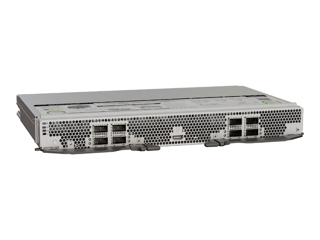 Cisco HCIX-S9108-100G silver server rack with black mesh panels