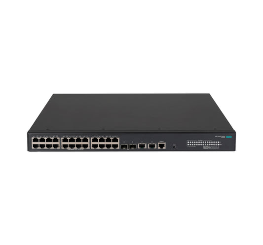 HPE JL823A 24-port 1G PoE+ switch with 10G uplinks and LED indicators