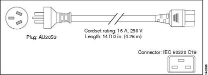 Cisco CAB-AC-16A-AUS AU power cord, 16A 250V, 4.26m, AS/NZS 3112 to C19