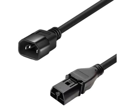 Black IEC C14 to Saf-D-Grid 250VAC cabinet jumper power cable with angled IEC C13 connector, 2m length