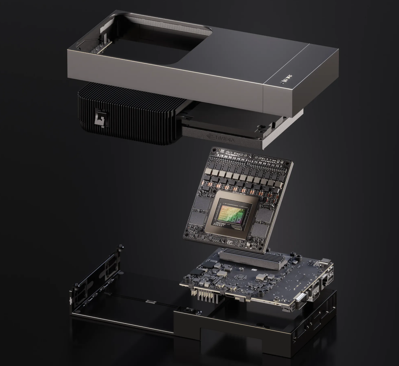Black matte NVIDIA RTX 4090 in 945-14070-0087-000 AGX dev kit with cooling fins