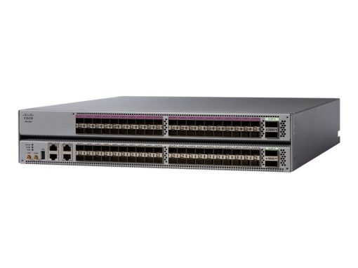 Cisco NCS-5002 router with silver chassis, black ports, purple LEDs