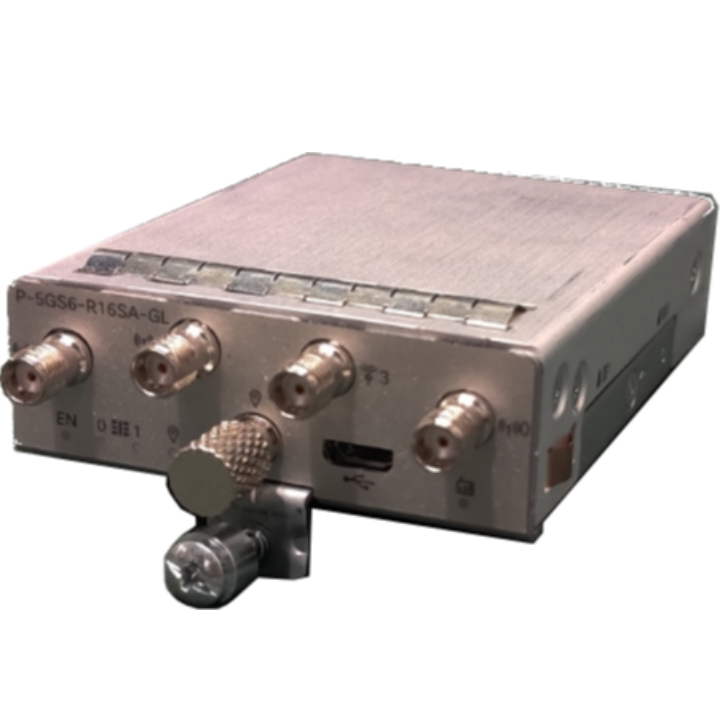 Silver metallic Cisco p-5gs6-r16sa-gl 5g sub-6 sa release 16 signal generator back with bnc connectors and usb port