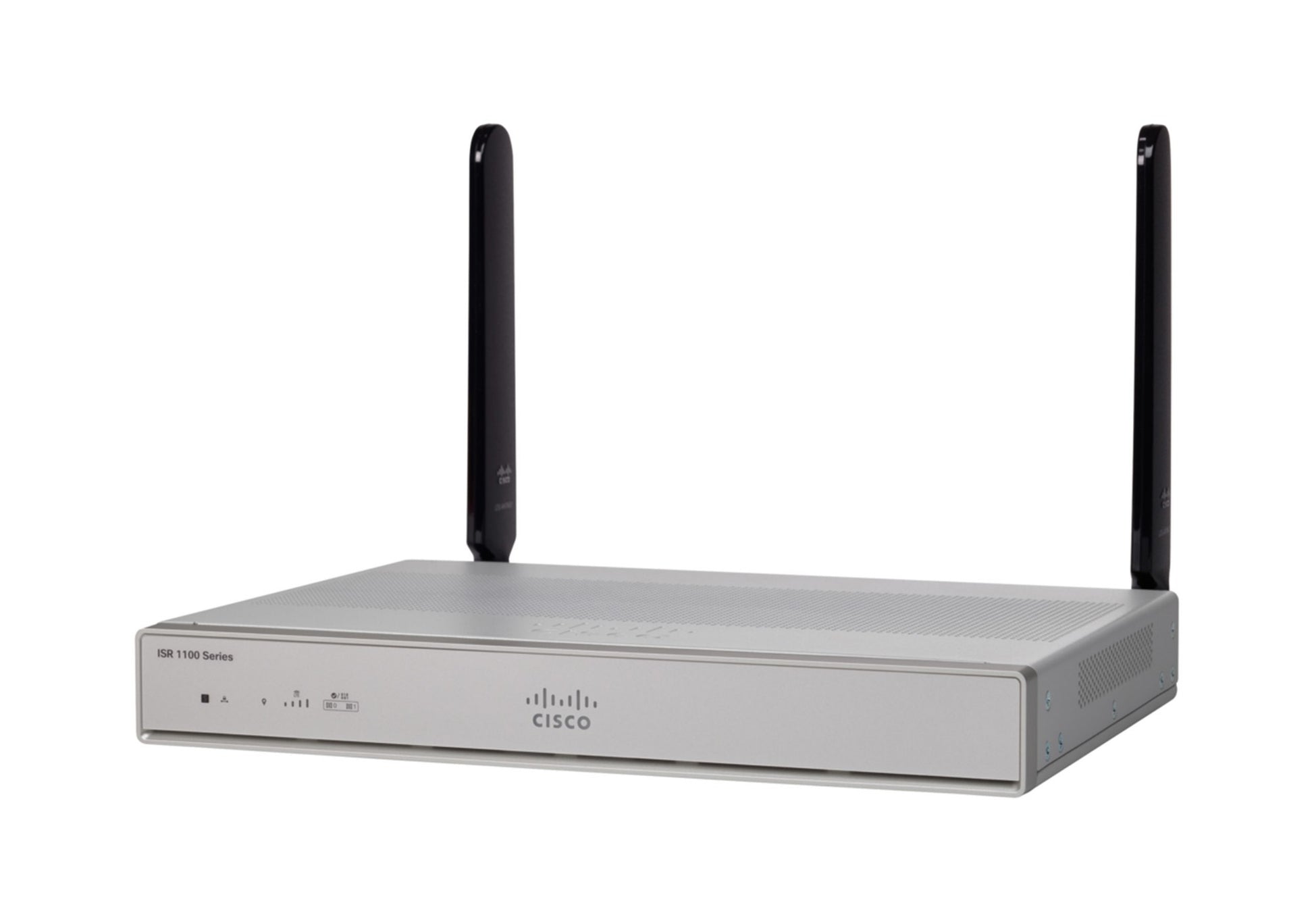 Cisco C1111-8P-DNA silver router with black antennas and logo