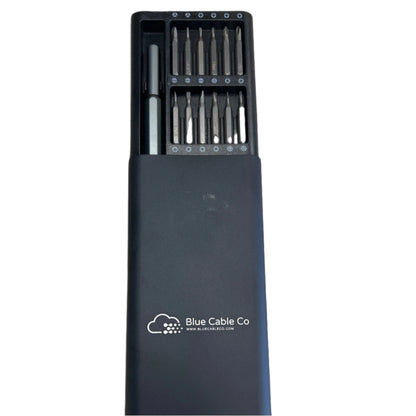Blue Cable Co 24-in-1 precision screwdriver set with magnetic bits in box