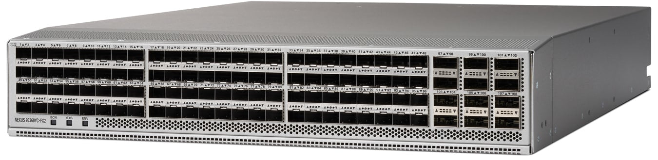 Cisco N9K-C93360YC-FX2 silver switch with 96x SFP28 ports