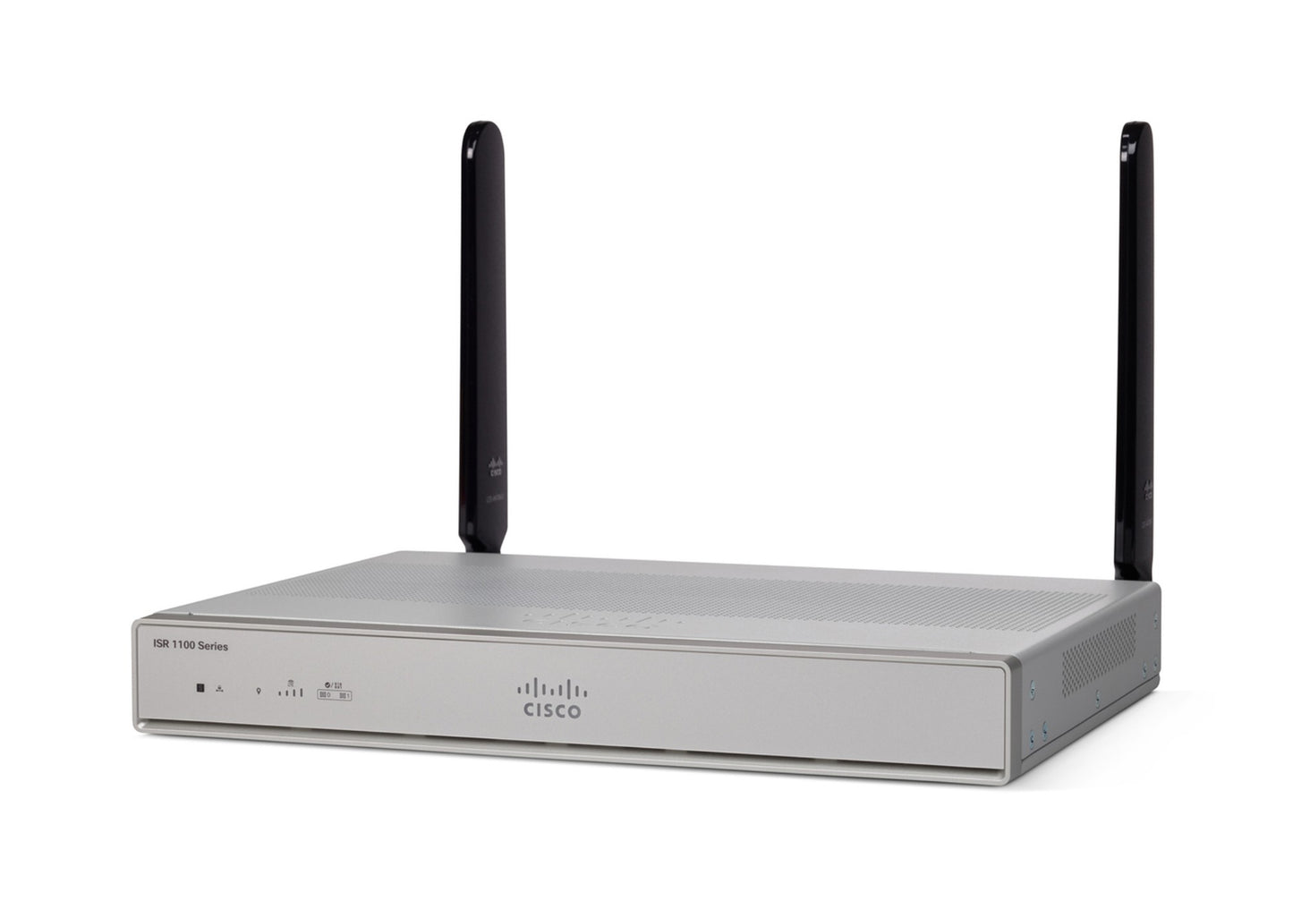 Cisco C1117-4PM silver router with black antennas and buttons